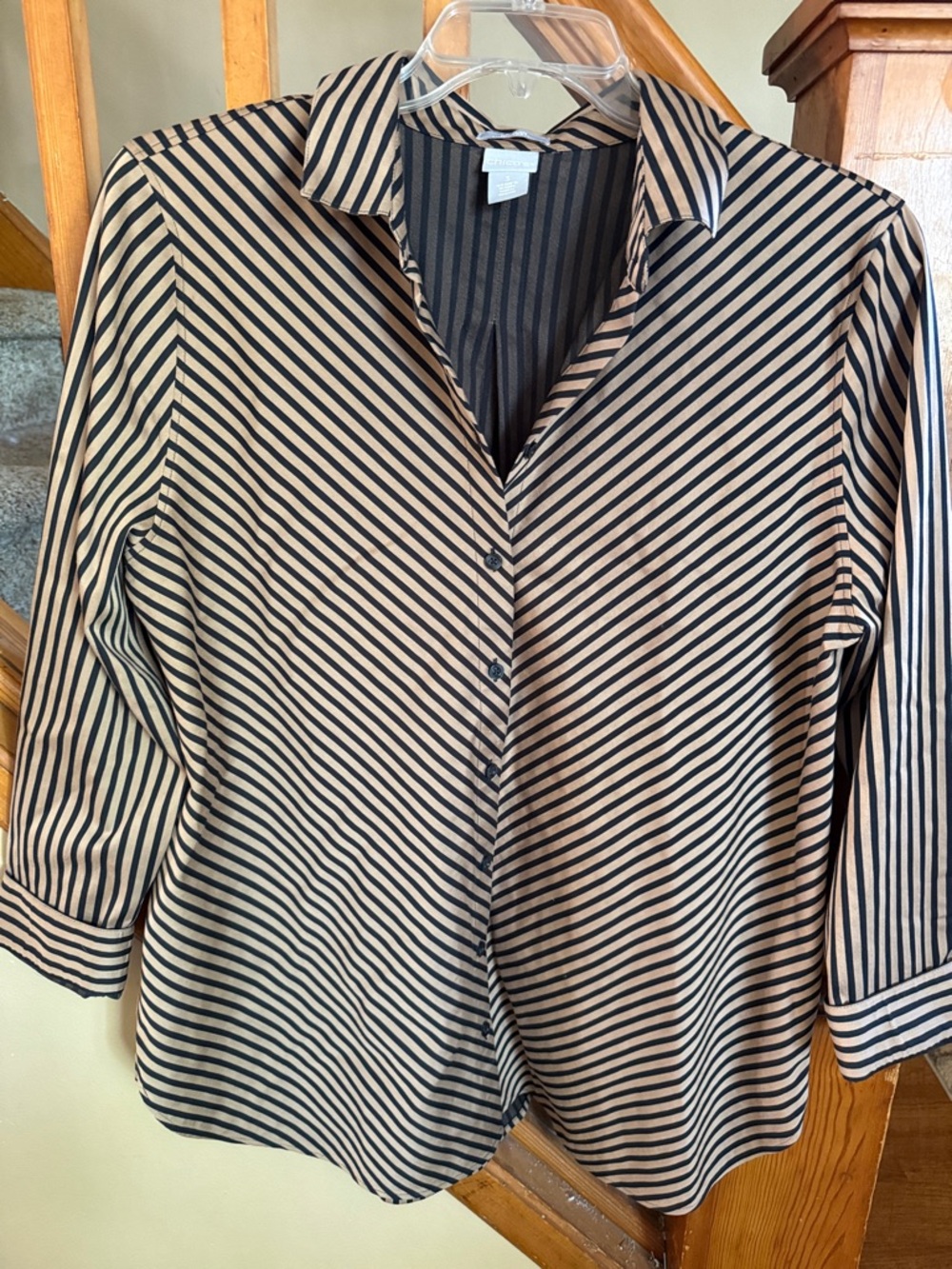 Chico's No Iron Slimming Imperial Stripe Button-Up Blouse. Size 3 (XL)